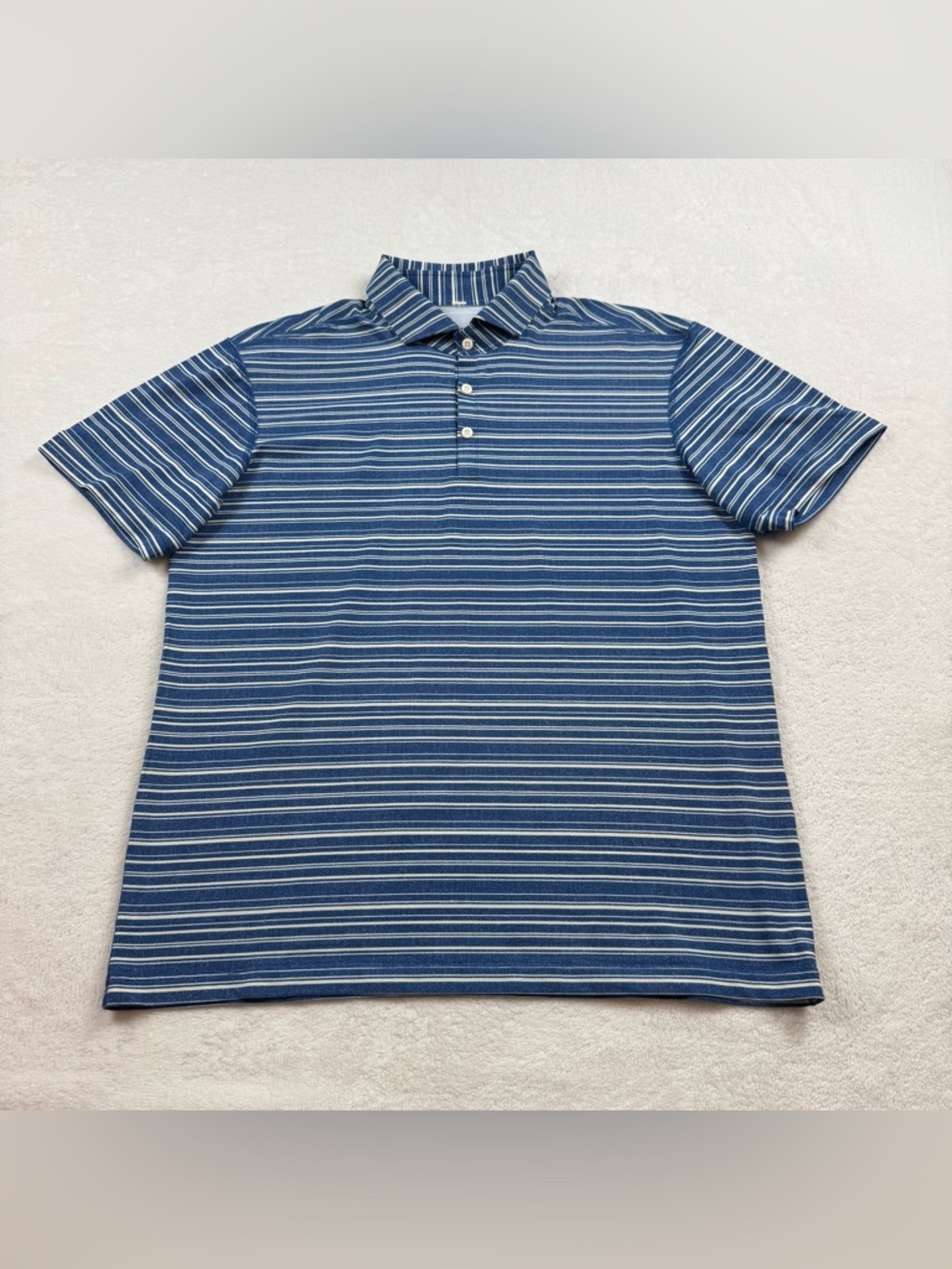 Lululemon performance polo shirt men’s size large striped white blue stretchy
